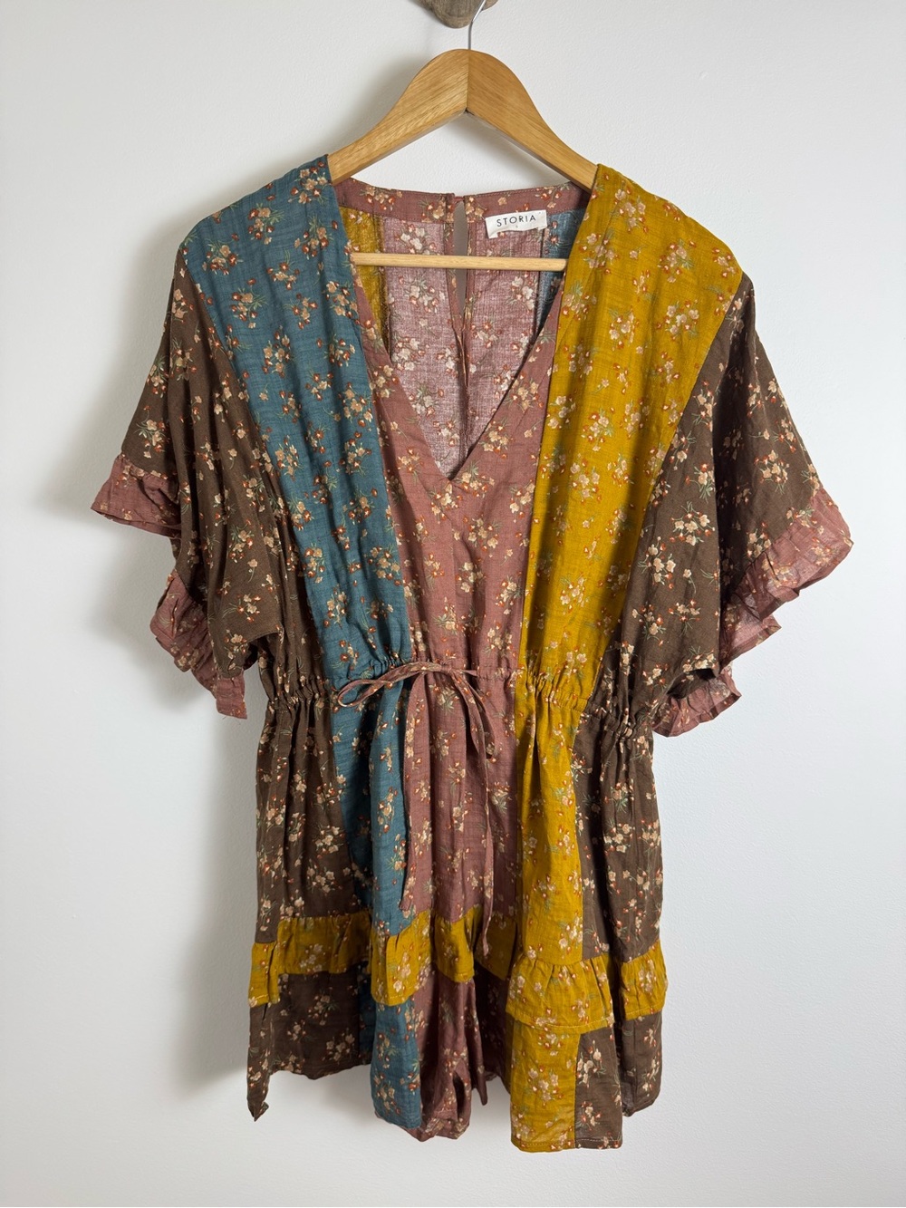 Boho Patchwork Floral Romper Prairie Cottagecore